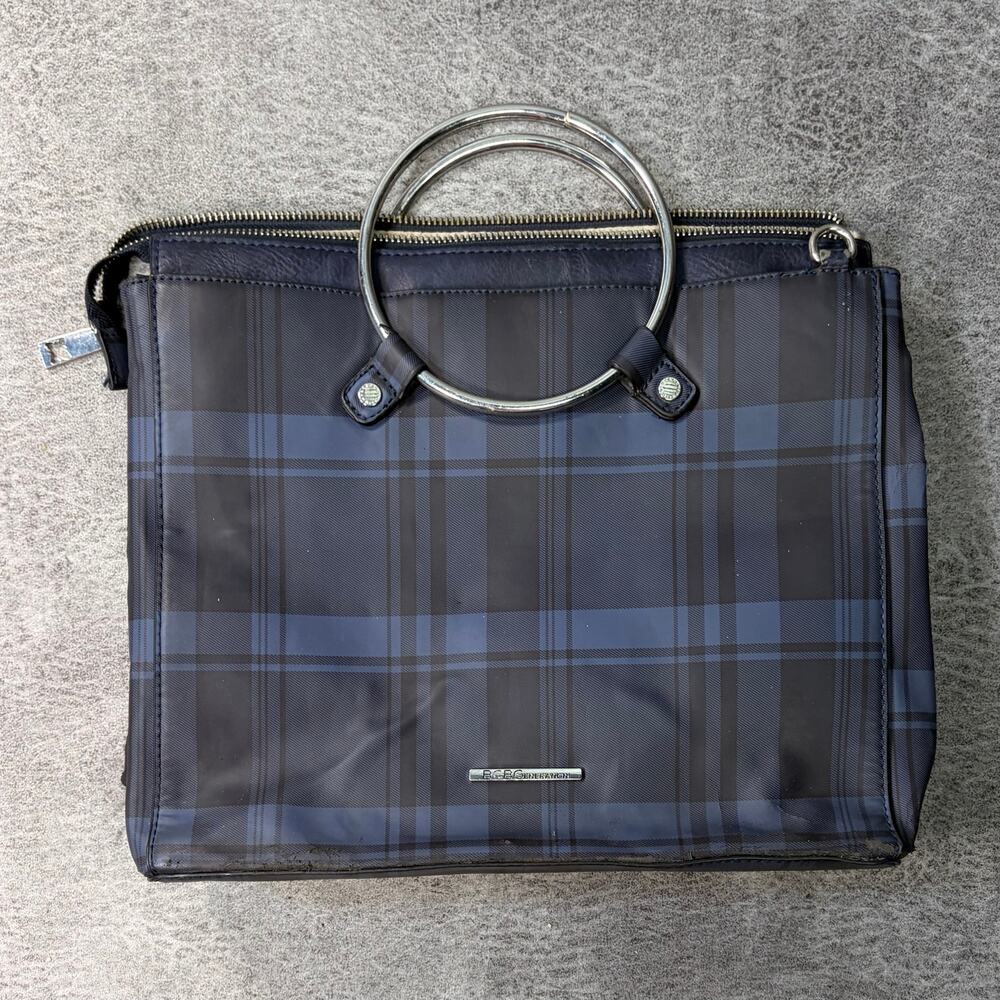 BCBGeneration Blue Plaid Metal Ring Tote